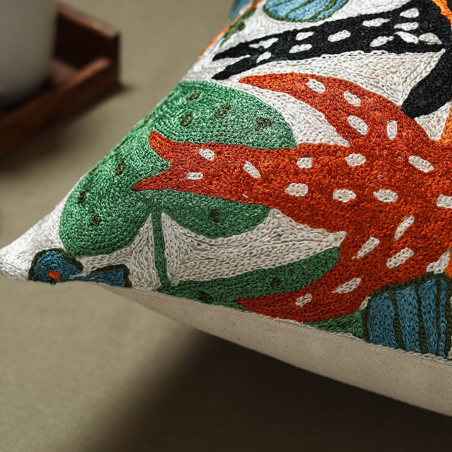 Multicolor - silk thread crewel hand embroidery cushion