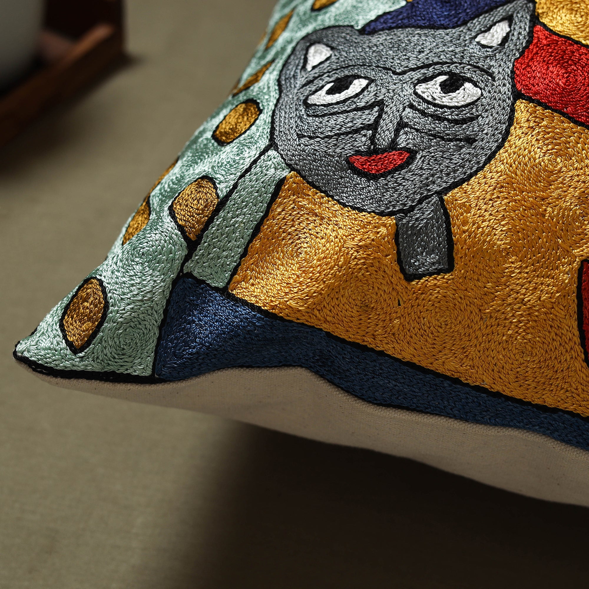 Multicolor - silk thread crewel hand embroidery cushion