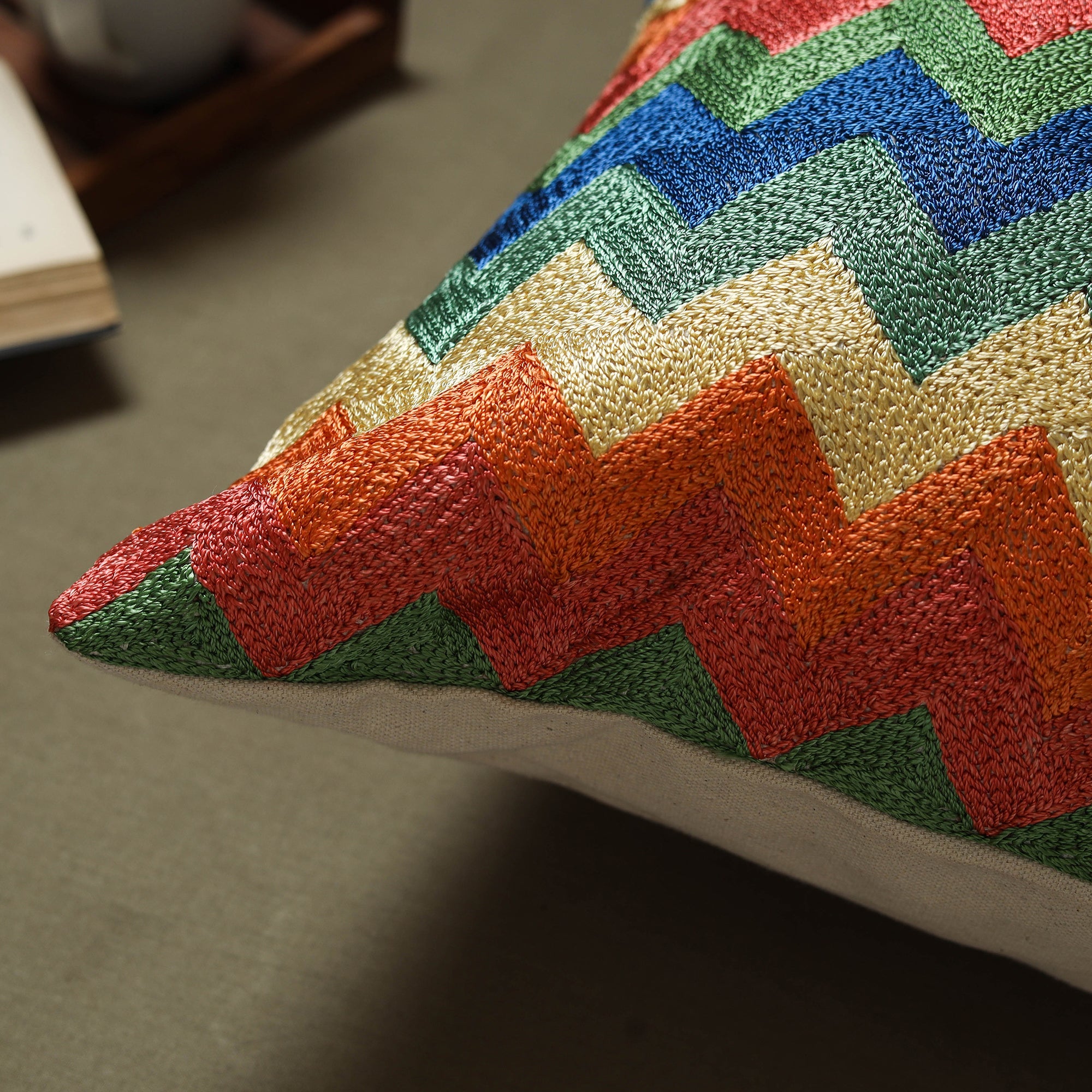 Multicolor - silk thread crewel hand embroidery cushion