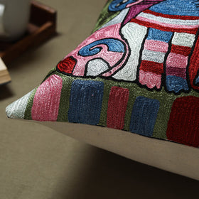 Multicolor - silk thread crewel hand embroidery cushion