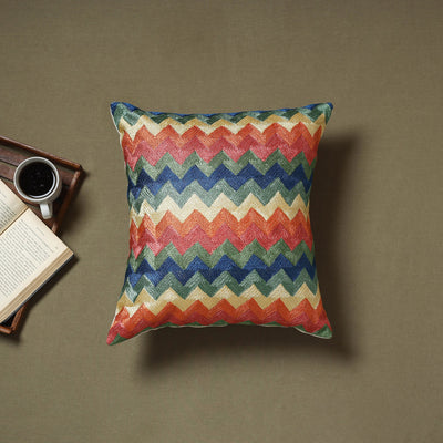 Multicolor - silk thread crewel hand embroidery cushion