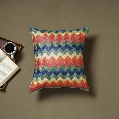 Multicolor - silk thread crewel hand embroidery cushion
