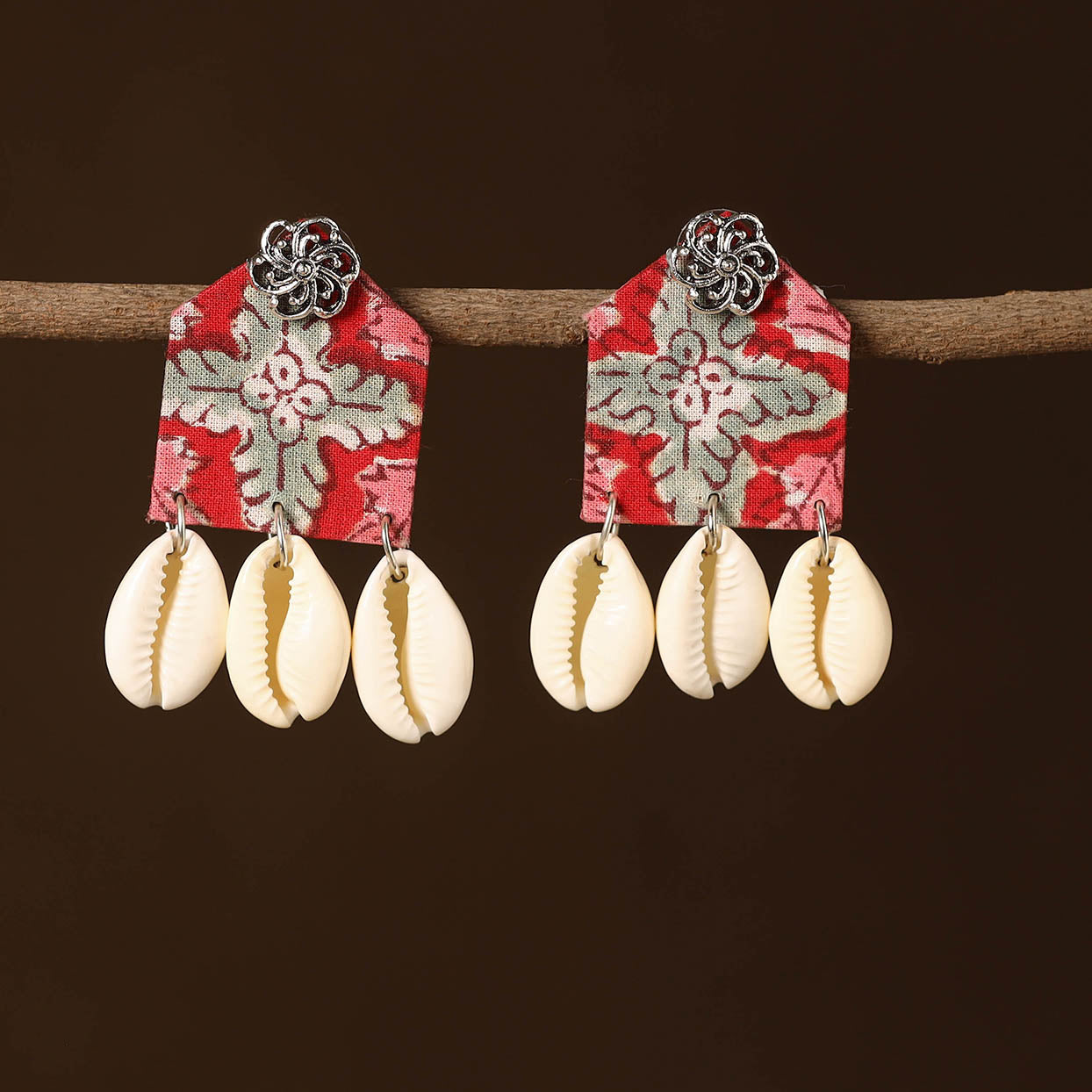 Multicolor - siya fabart shell work earrings - handcrafted