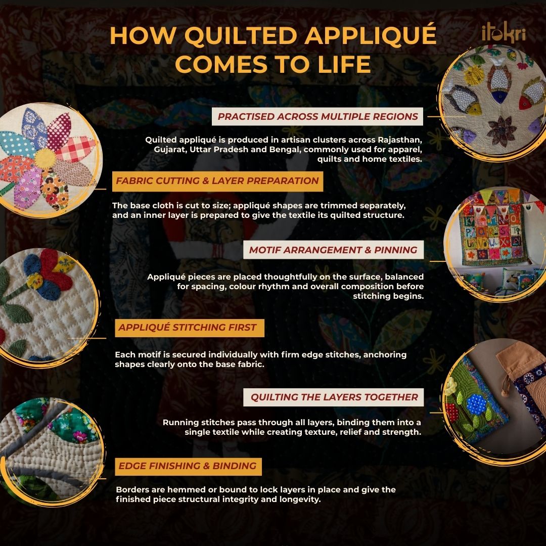 Multicolor - special applique quilted table runner (75 x 16