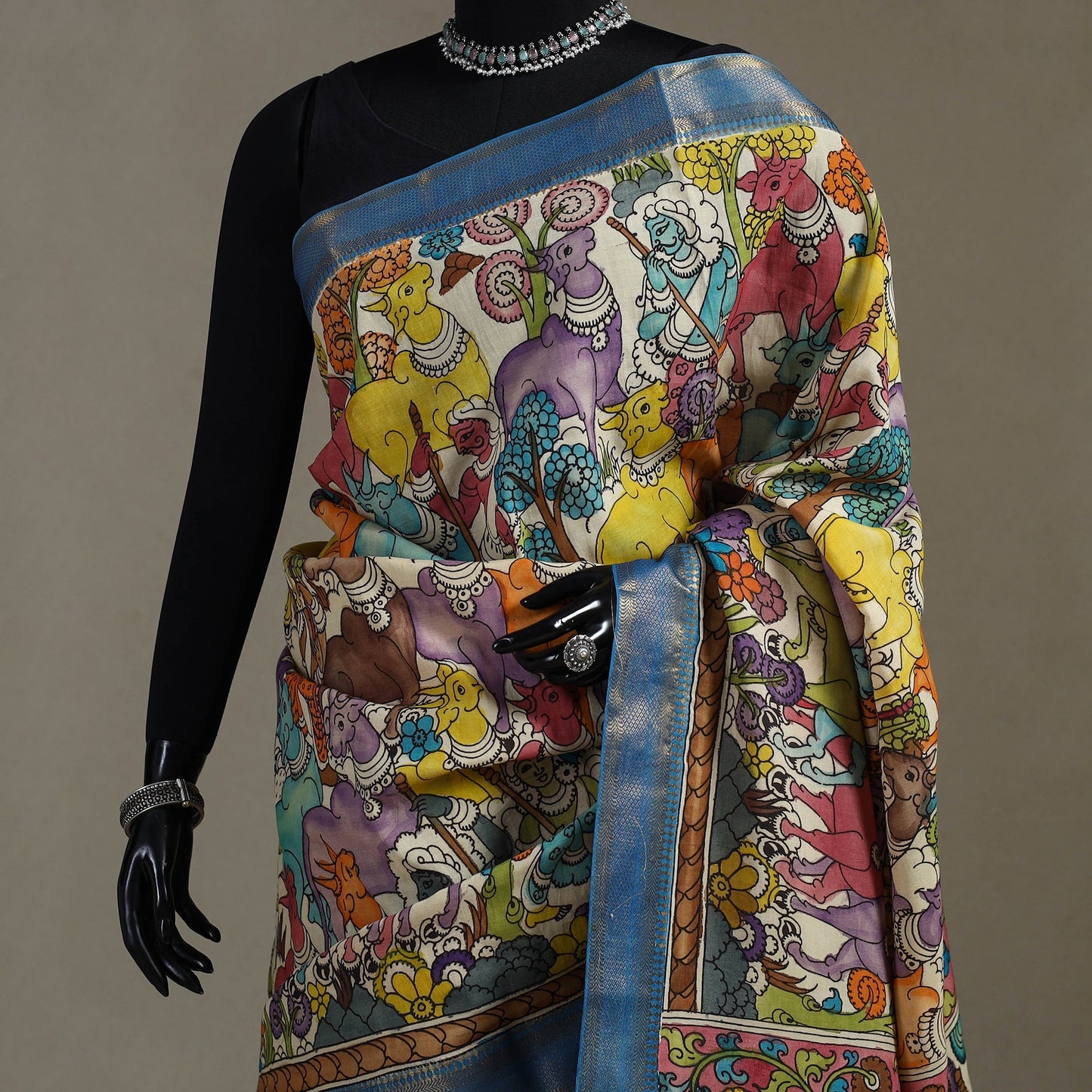 Srikalahasti handpainted natural dyed bangalore silk zari