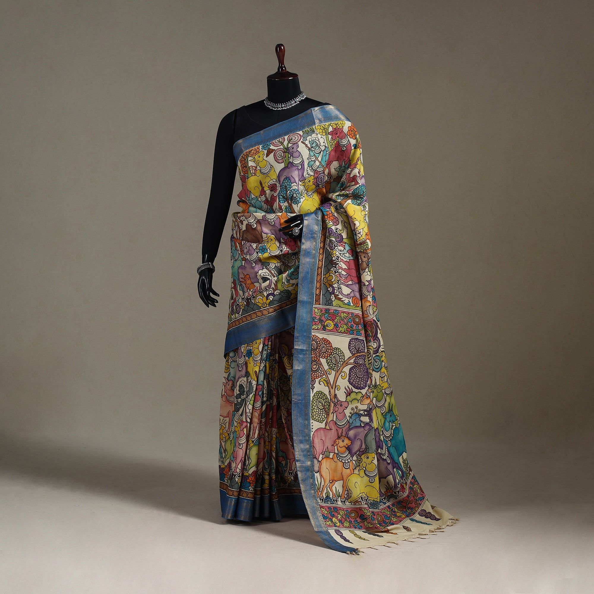 Srikalahasti handpainted natural dyed bangalore silk zari