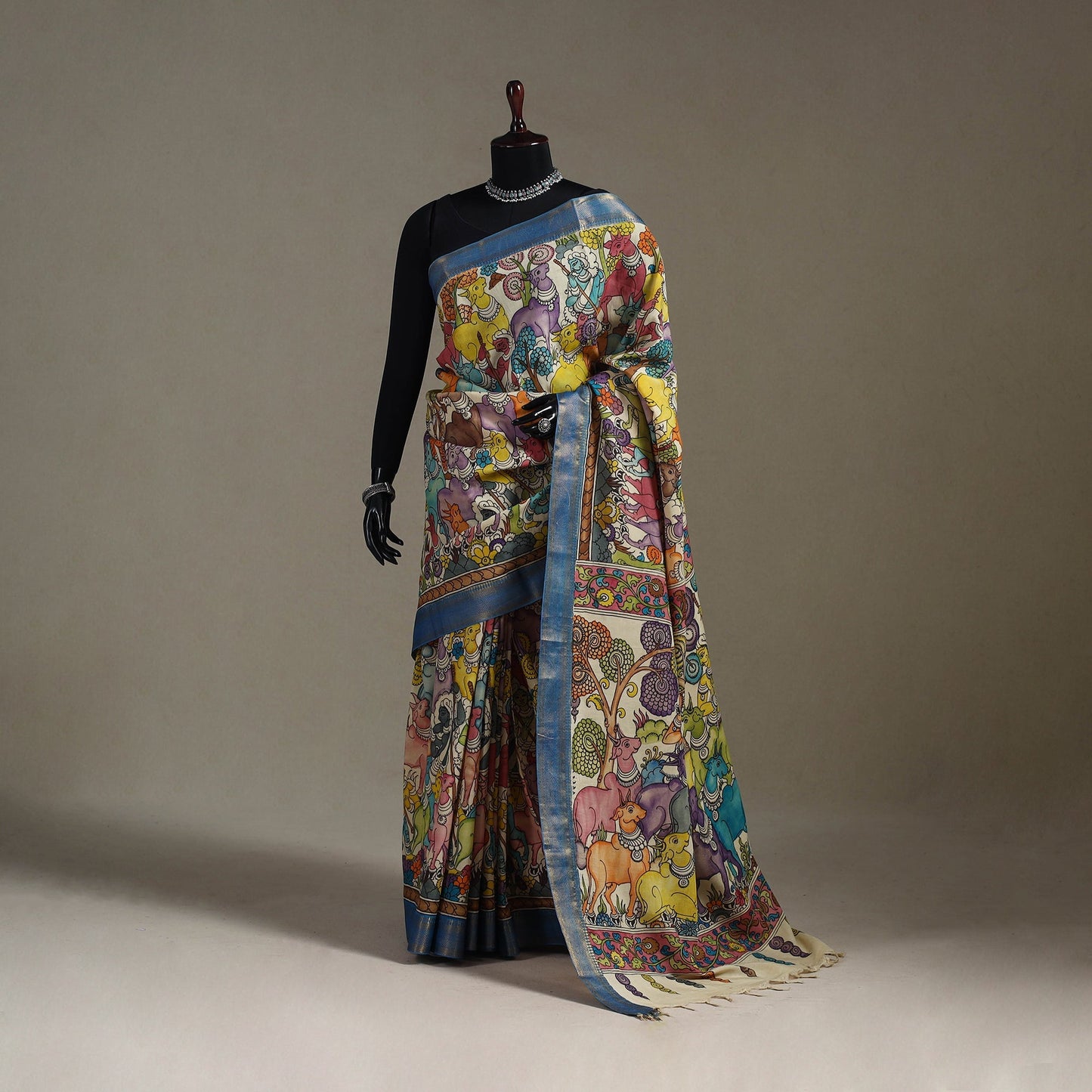 Srikalahasti handpainted natural dyed bangalore silk zari