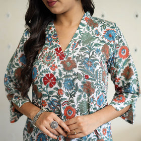  Multicolor Straight Cotton Block Print Sanganeri Kurta