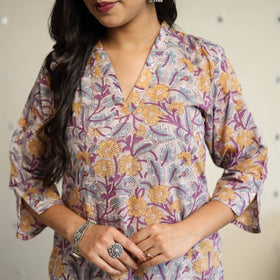  Multicolor Straight Cotton Block Print Sanganeri Kurta