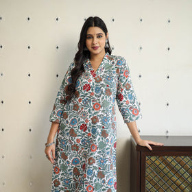  Multicolor Straight Cotton Block Print Sanganeri Kurta
