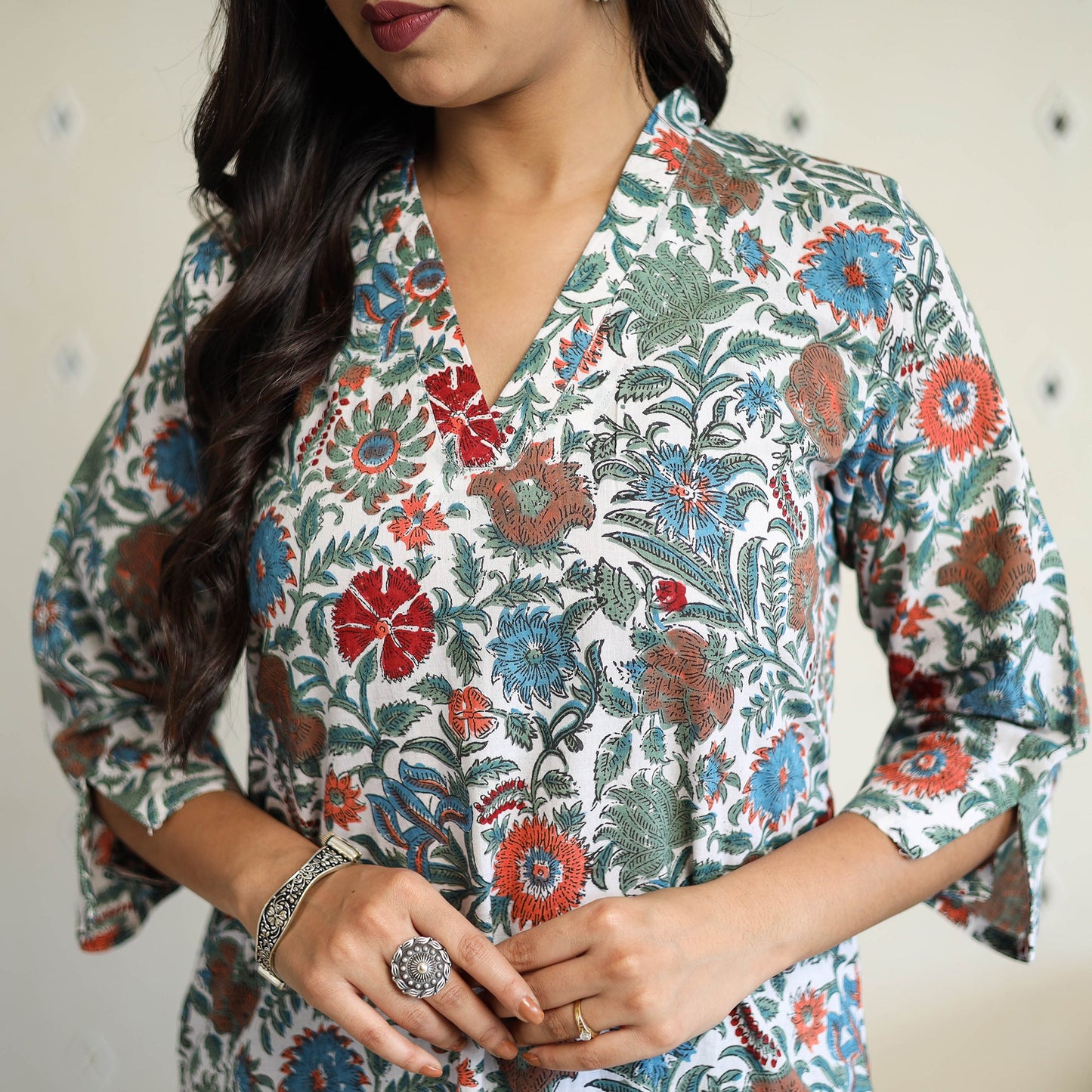  Multicolor Straight Cotton Block Print Sanganeri Kurta