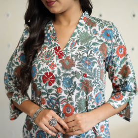  Multicolor Straight Cotton Block Print Sanganeri Kurta