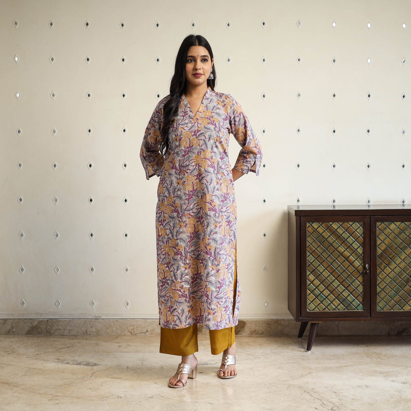  Multicolor Straight Cotton Block Print Sanganeri Kurta