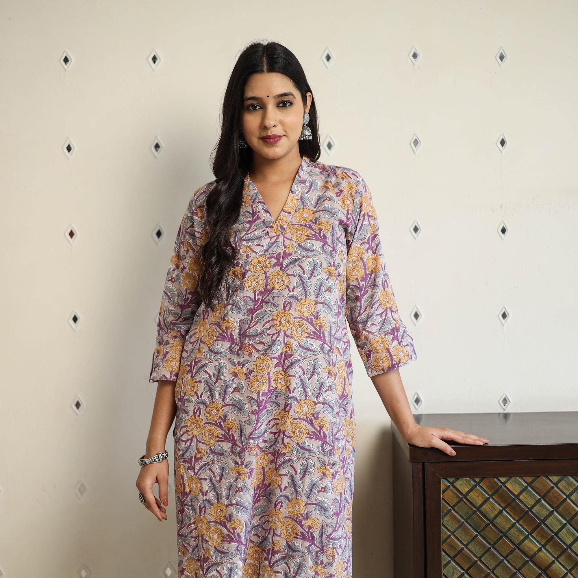  Multicolor Straight Cotton Block Print Sanganeri Kurta