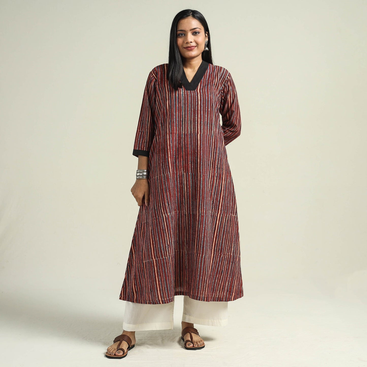 Buy Ajrakh Hand Block Printed Cotton Kurta Online at iTokri.com