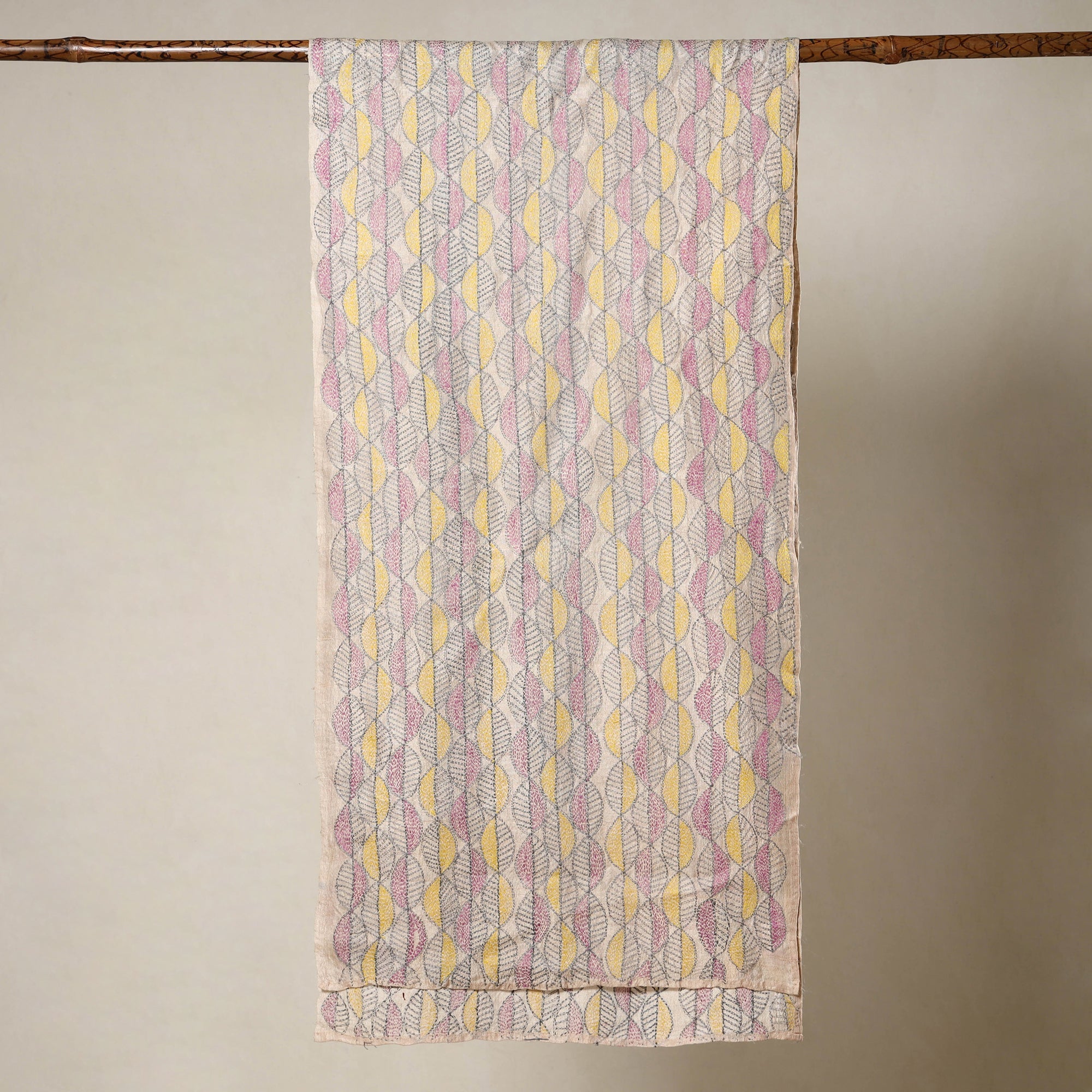  Sujani Hand Embroidery Handloom Tussar Silk Stole 