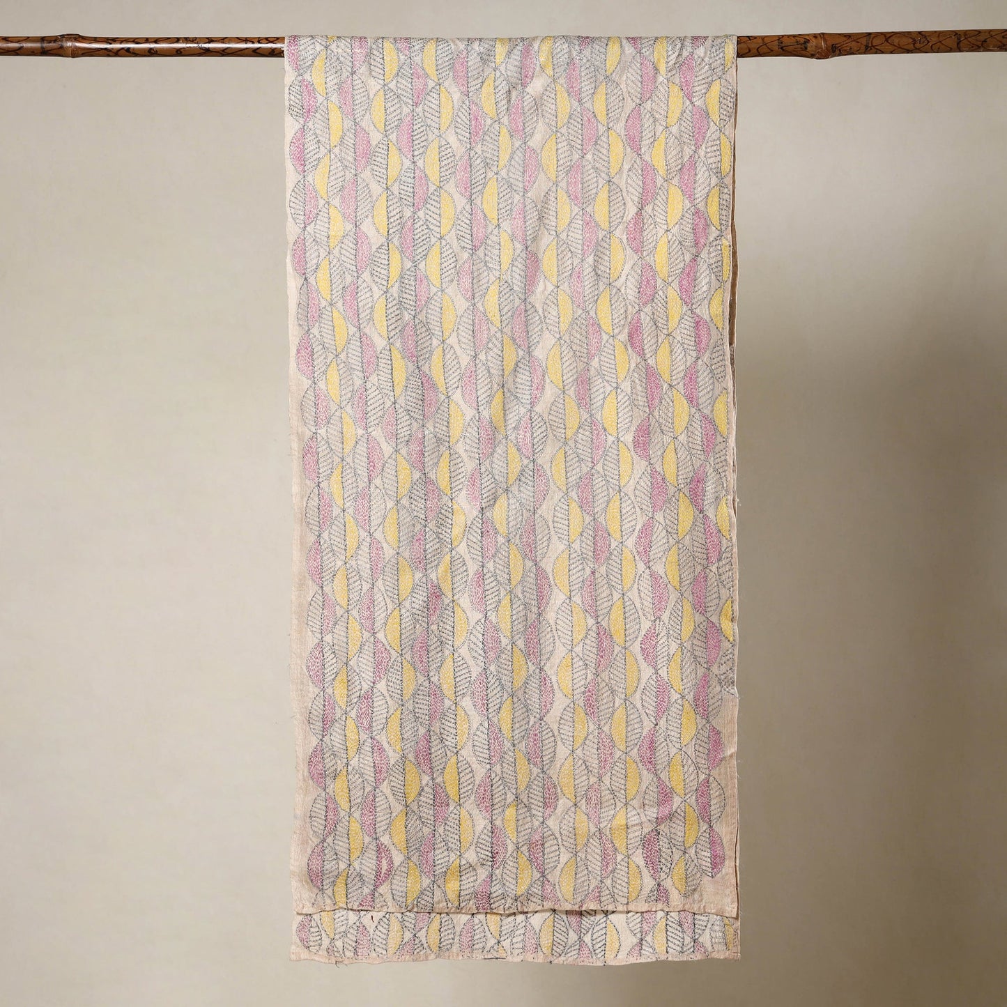  Sujani Hand Embroidery Handloom Tussar Silk Stole 