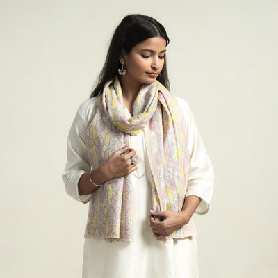  Sujani Hand Embroidery Handloom Tussar Silk Stole 