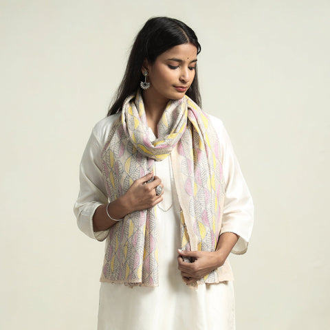  Sujani Hand Embroidery Handloom Tussar Silk Stole 