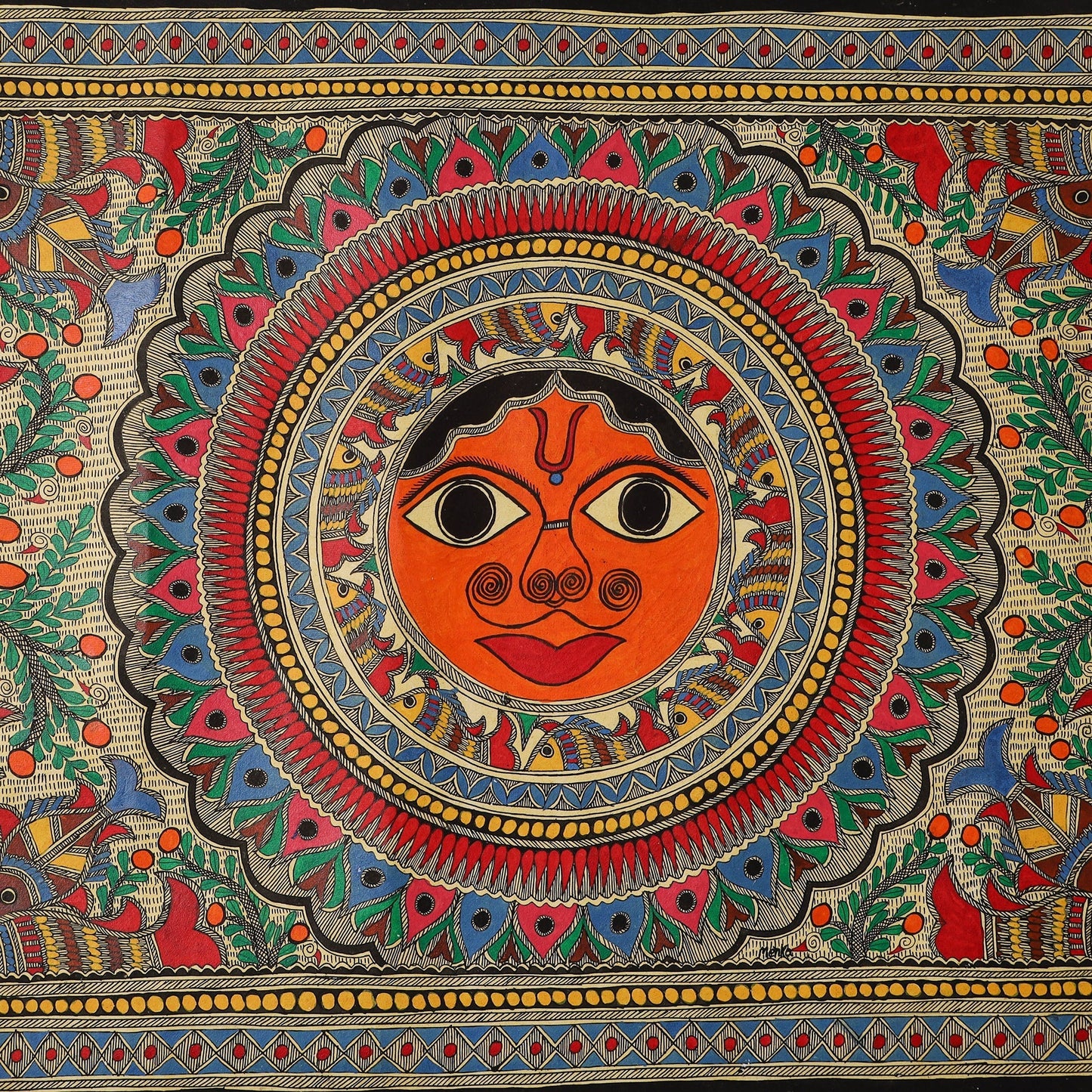 Handpainted madhubani painting by hira devi (22 x 30 in) 01