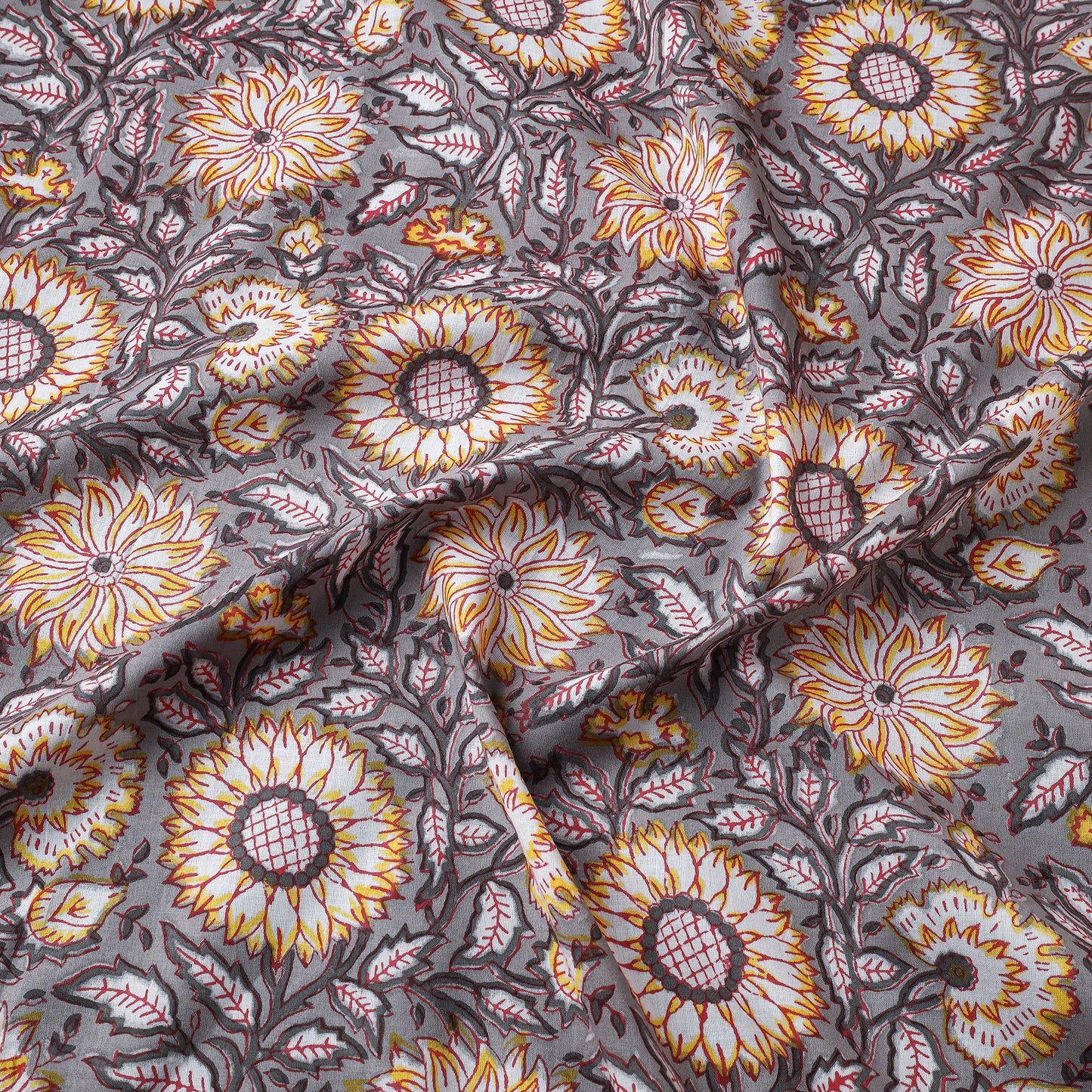 Buy Sunflower Pattern Sanganeri Block Printed Cotton Fabric Online at iTokri.com