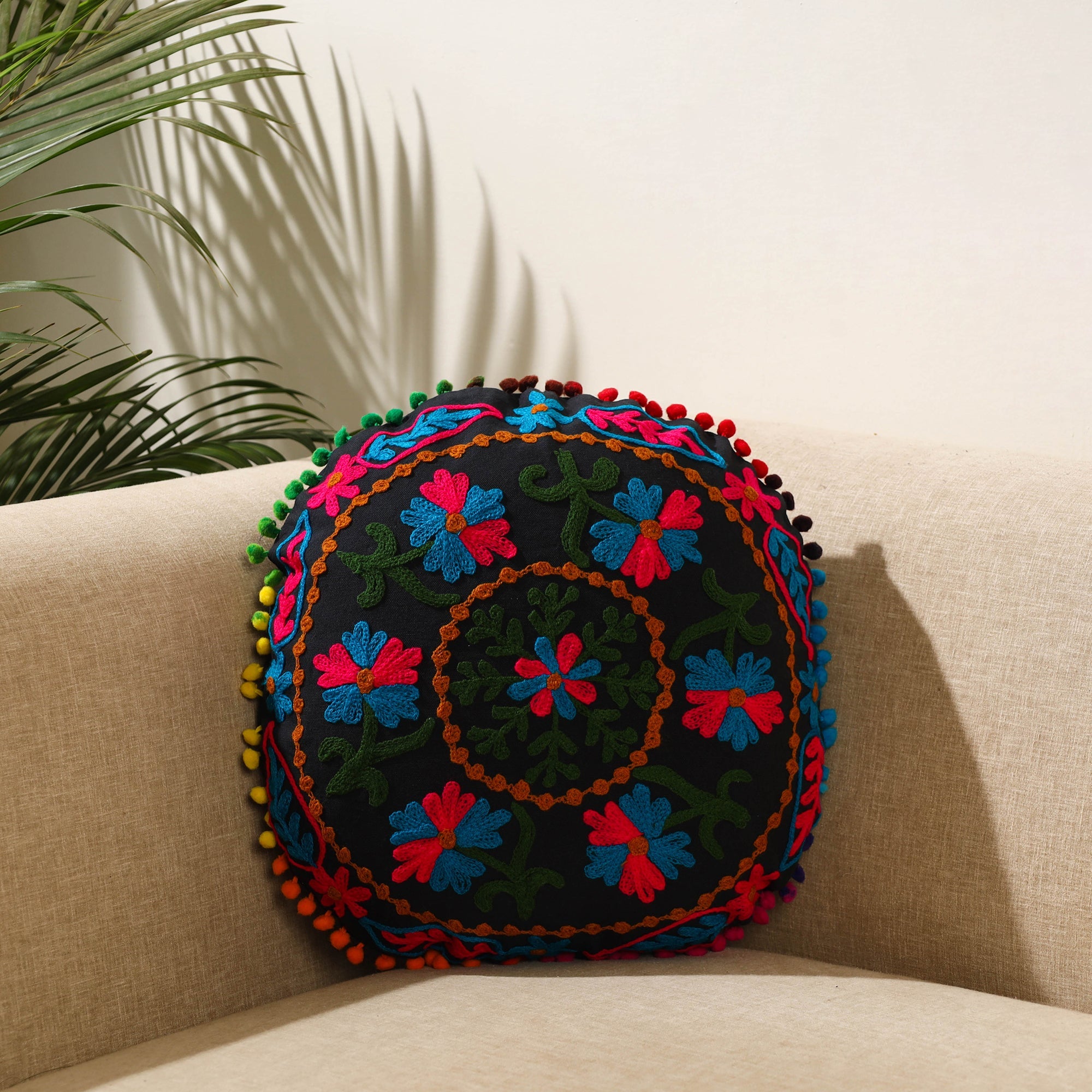 Multicolor - suzani embroidery cushion cover (16 x 16 in)