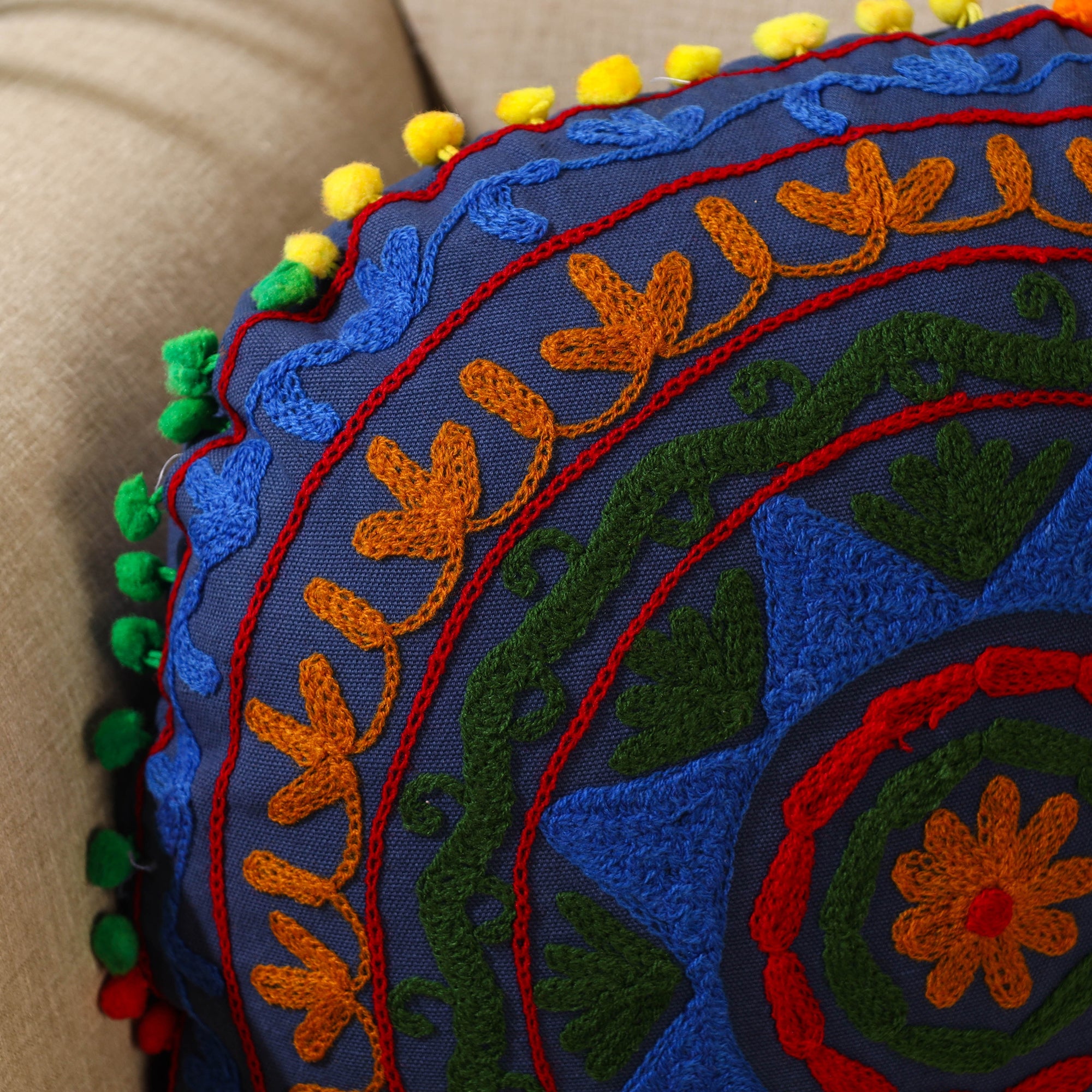 Multicolor - suzani embroidery cushion cover (16 x 16 in)