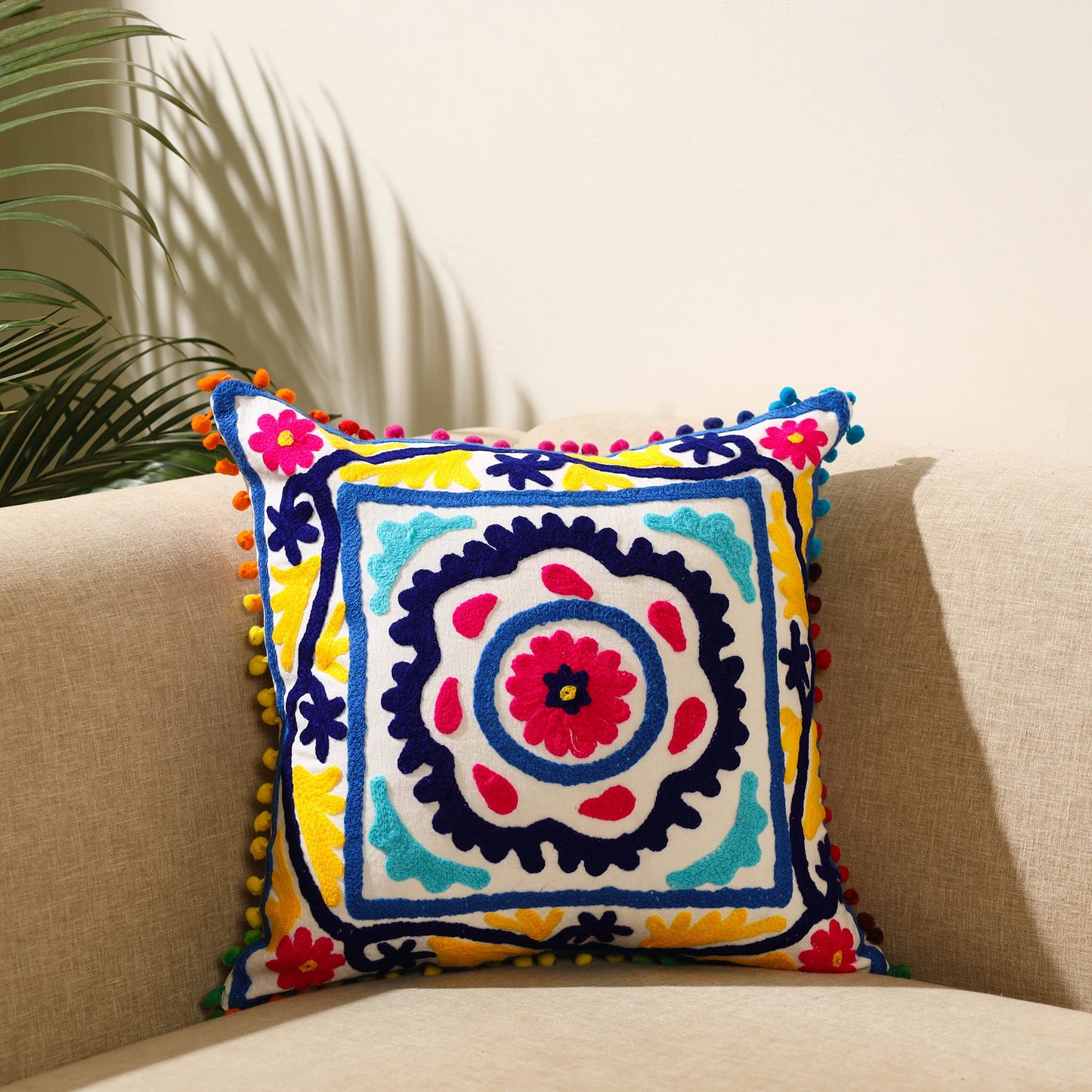 Buy Multicolor Suzani Embroidery Cushion Cover