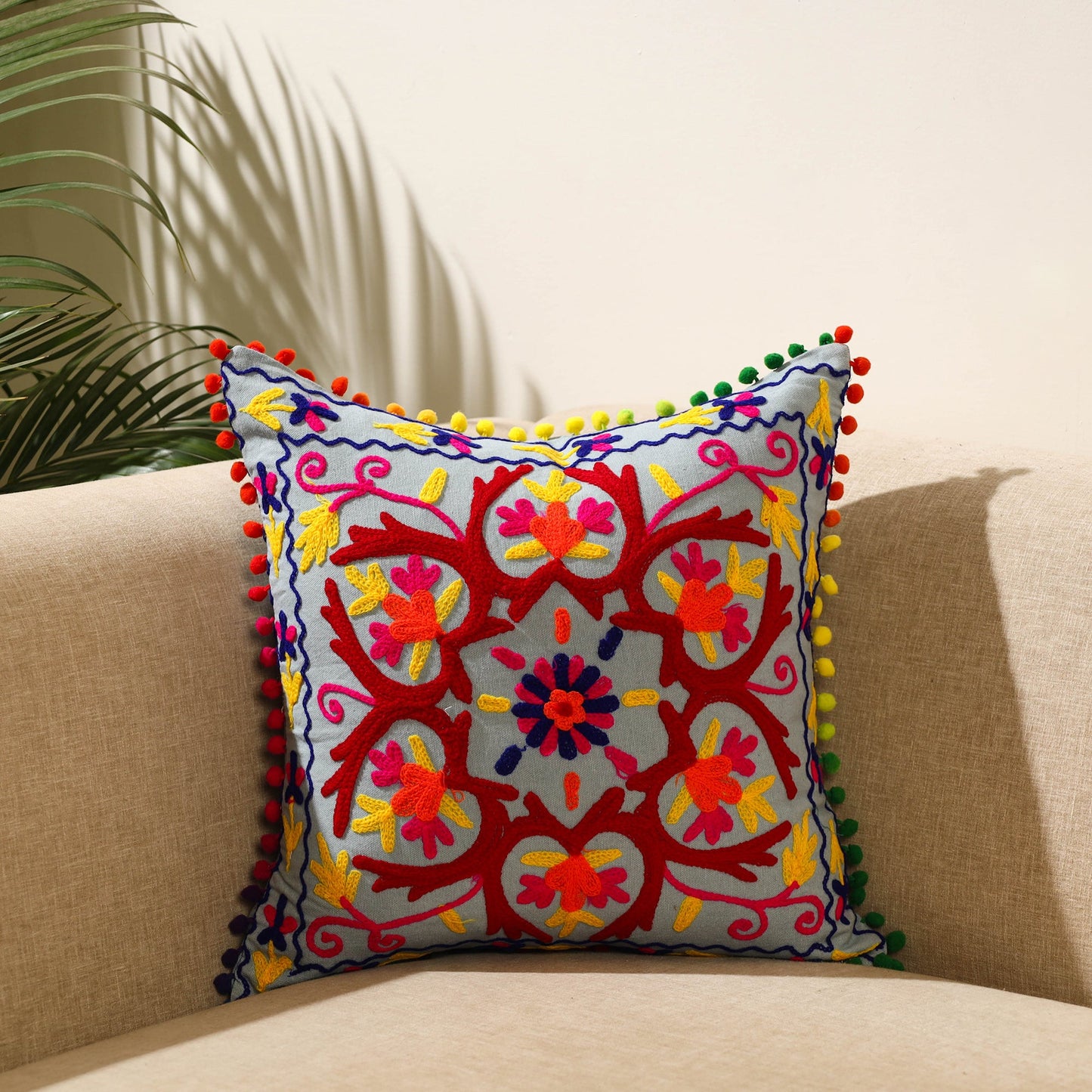 Buy Multicolor Suzani Embroidery Cushion Cover 