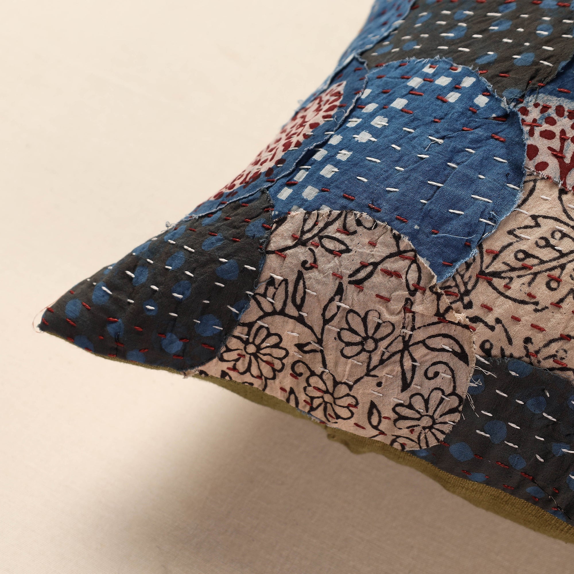 Multicolor Tagai Patch Work Cotton Cushion Cover (16 x 16 in)