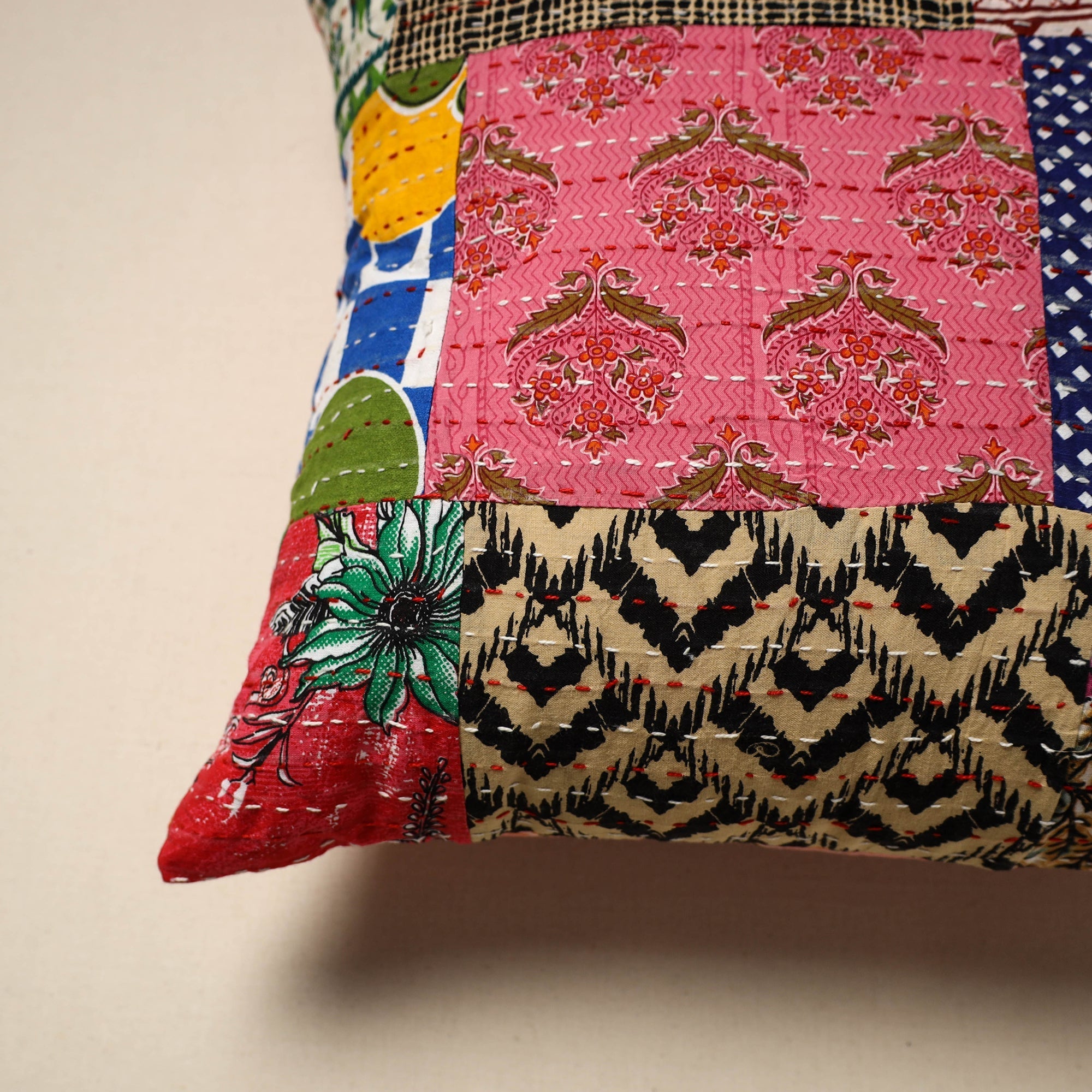 Tagai patchwork cushion cover (16 x 16 in) 102 - handcrafted