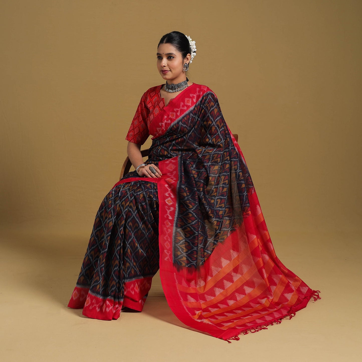 Multicolor Telia Rumal Handloom Cotton Pochampally Double Ikat Saree