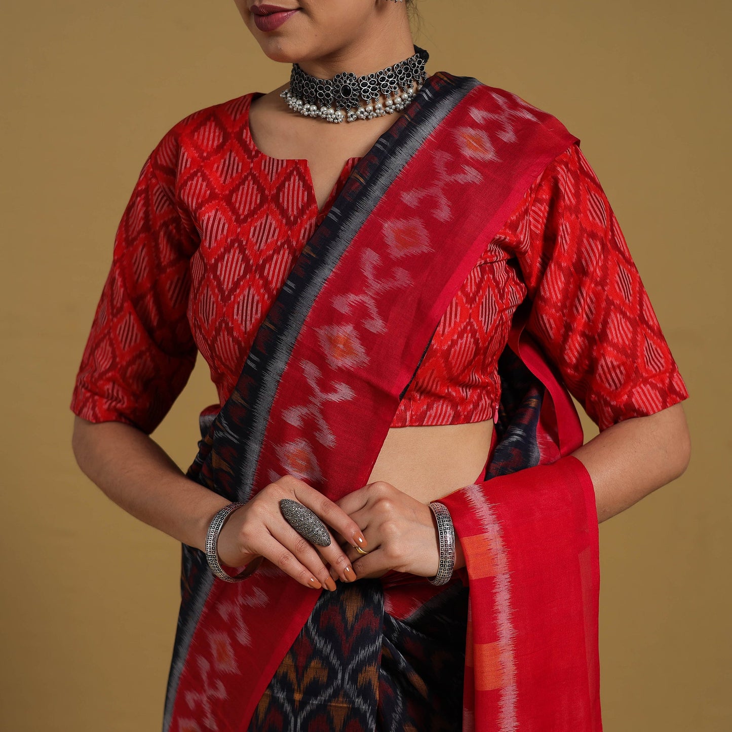 Multicolor Telia Rumal Handloom Cotton Pochampally Double Ikat Saree