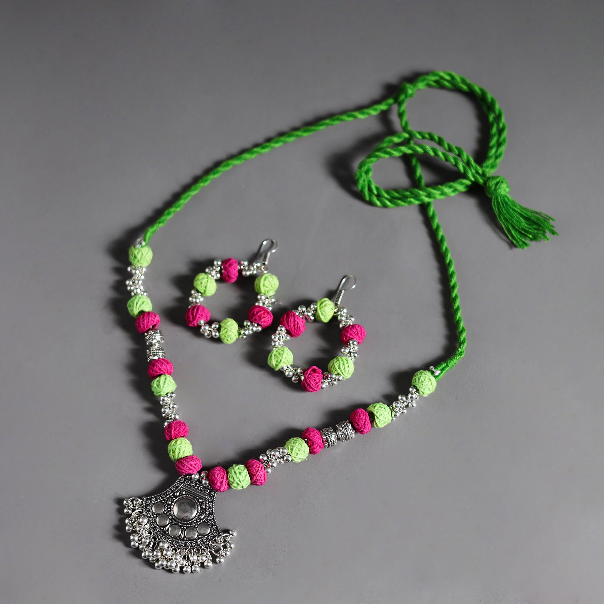 Multicolor - thread beads handmade german silver necklace