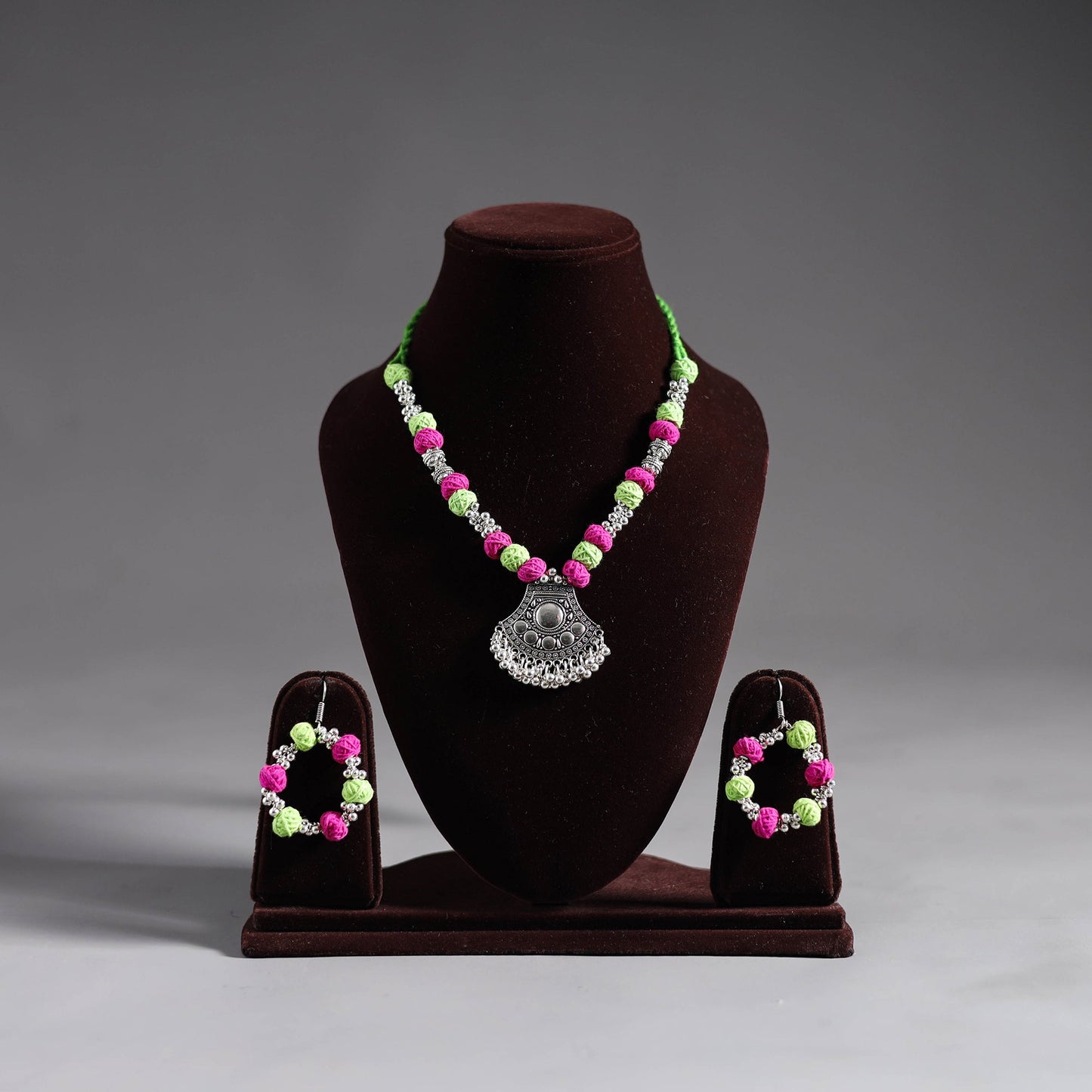 Multicolor - thread beads handmade german silver necklace
