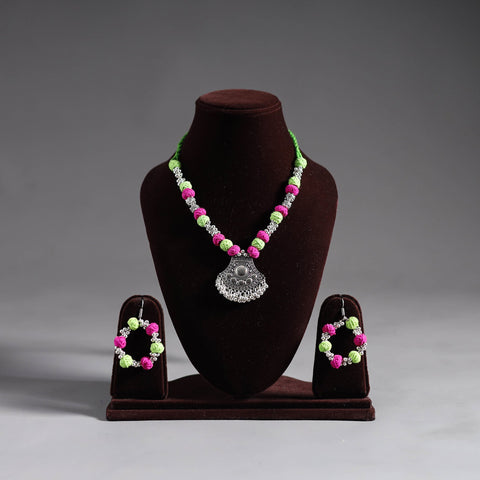 Multicolor - thread beads handmade german silver necklace