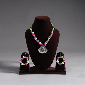 Multicolor - thread beads handmade german silver necklace