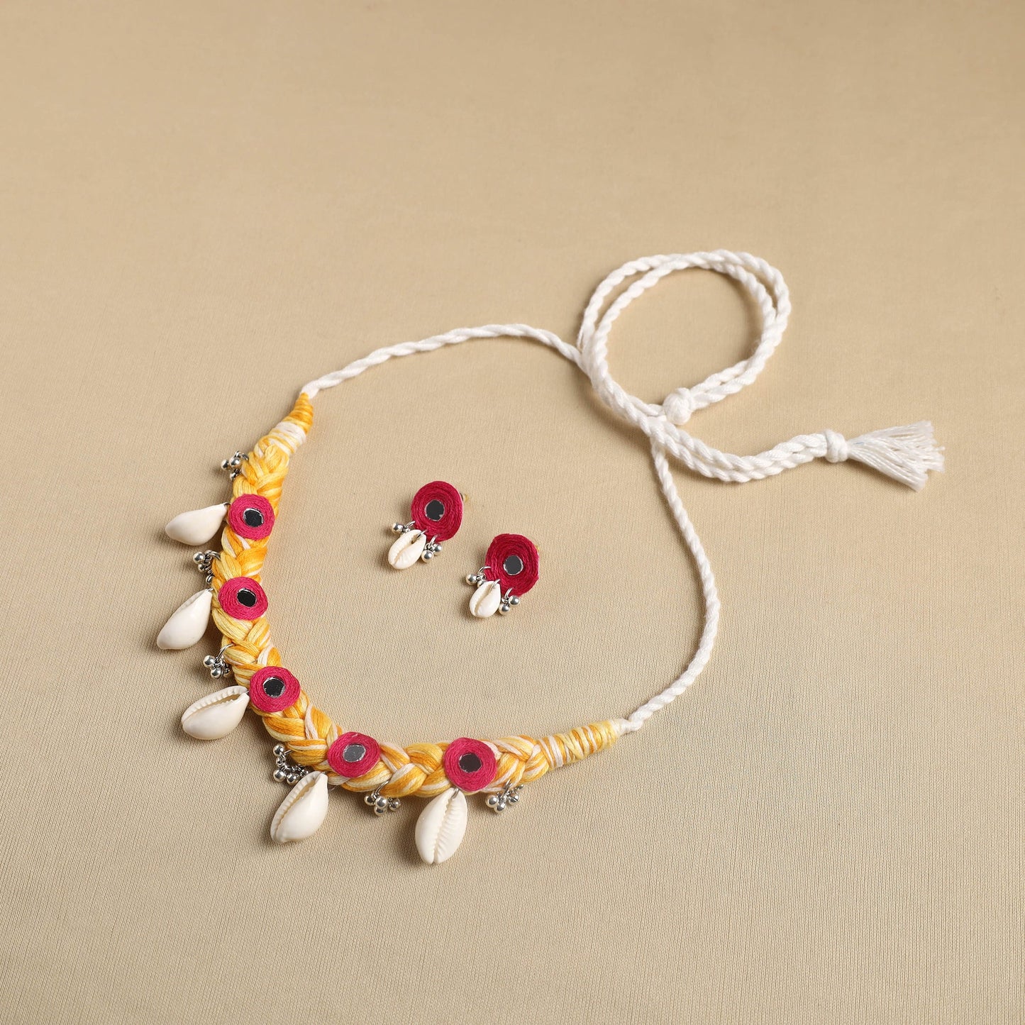 Multicolor - thread braided shell choker necklace set 03