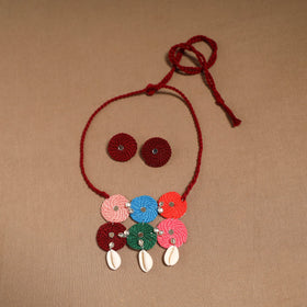 Thread ghungroo & mirror work necklace set 01 - handcrafted