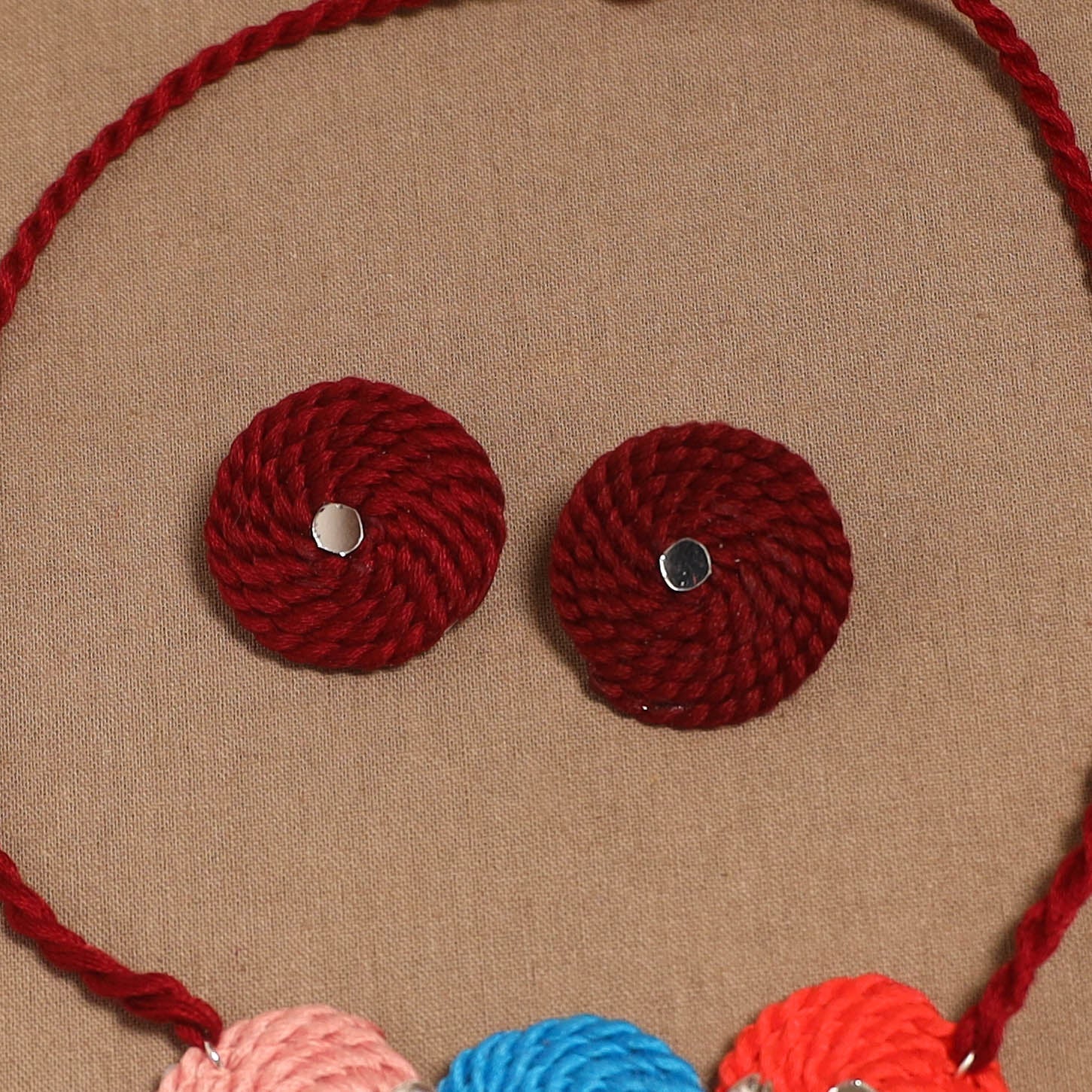 Thread ghungroo & mirror work necklace set 01 - handcrafted