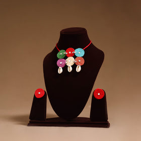 Thread ghungroo & mirror work necklace set 04 - handcrafted