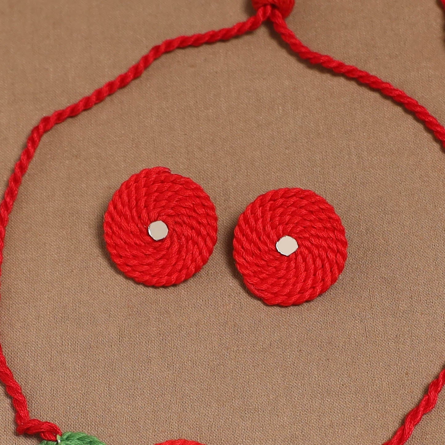 Thread ghungroo & mirror work necklace set 04 - handcrafted