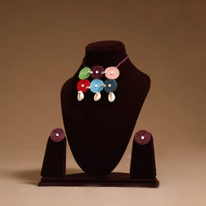 Thread ghungroo & mirror work necklace set 06 - handcrafted