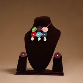 Thread ghungroo & mirror work necklace set 06 - handcrafted