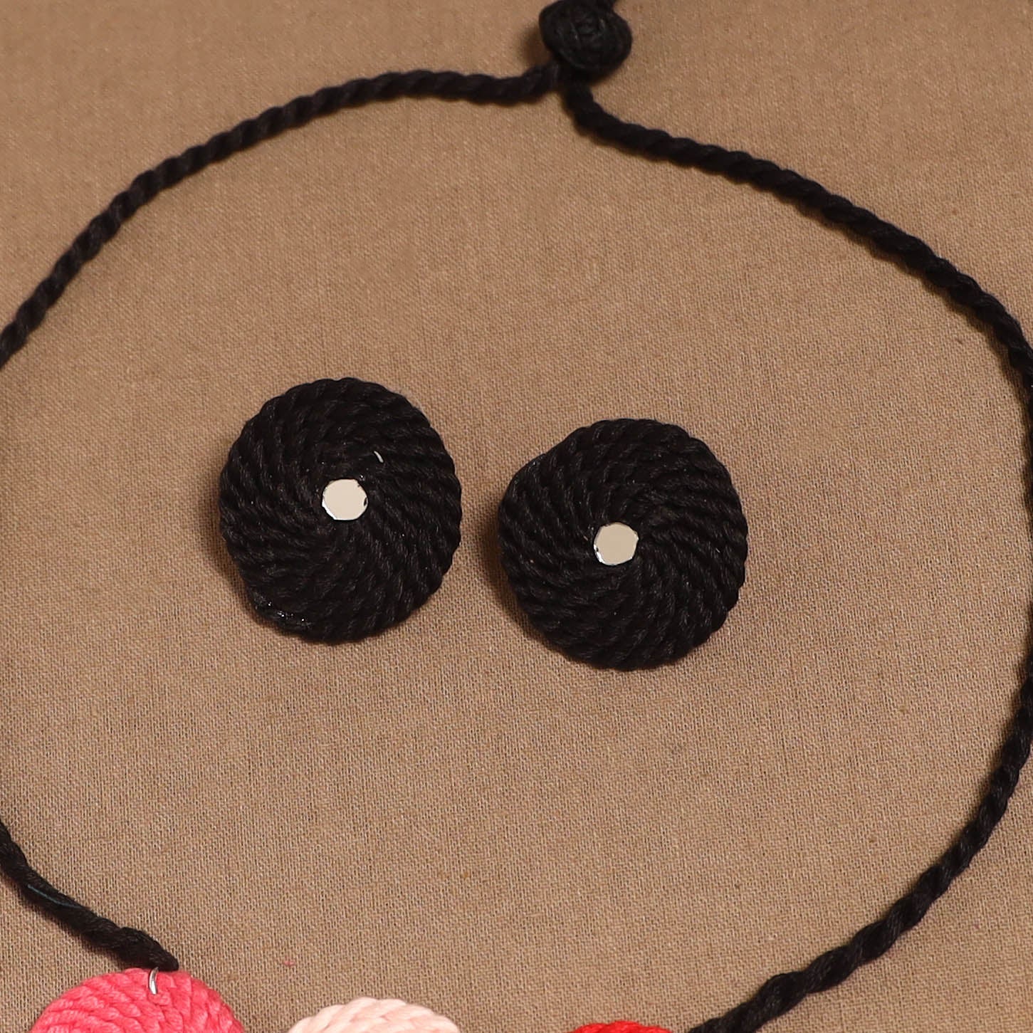 Thread ghungroo & mirror work necklace set 07 - handcrafted