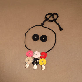 Thread ghungroo & mirror work necklace set 07 - handcrafted
