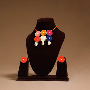 Thread ghungroo & mirror work necklace set 08 - handcrafted
