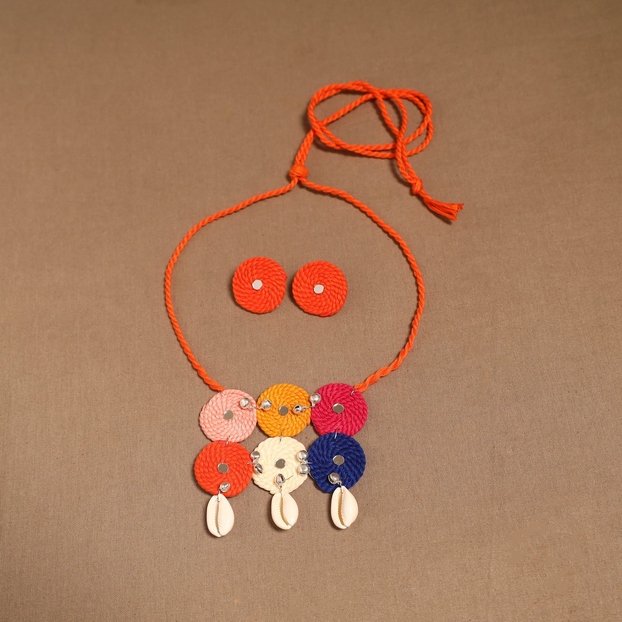 Thread ghungroo & mirror work necklace set 08 - handcrafted