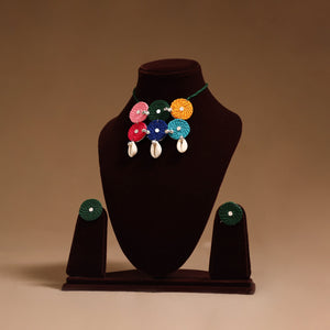 Thread ghungroo & mirror work necklace set 09 - handcrafted