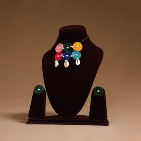 Thread ghungroo & mirror work necklace set 09 - handcrafted